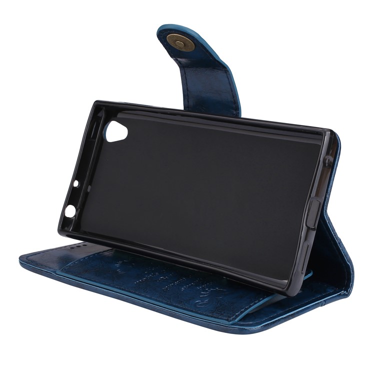 5-Slot Vintage Oil Wax Leather Phone Cover with Stand for Sony Xperia L1 - Blue-5
