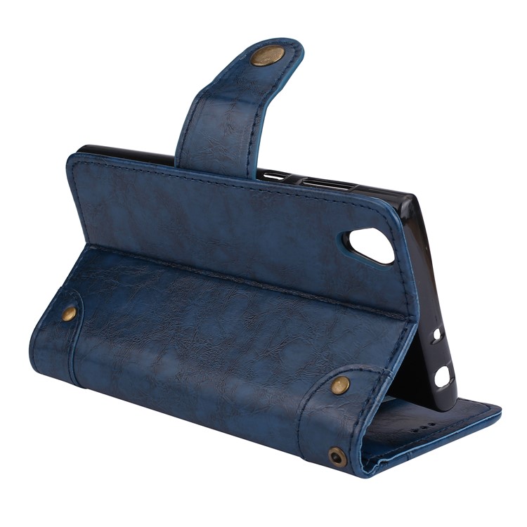 5-Slot Vintage Oil Wax Leather Phone Cover with Stand for Sony Xperia L1 - Blue-6