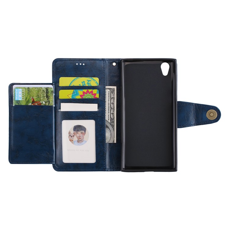 5-Slot Vintage Oil Wax Leather Phone Cover with Stand for Sony Xperia L1 - Blue-7