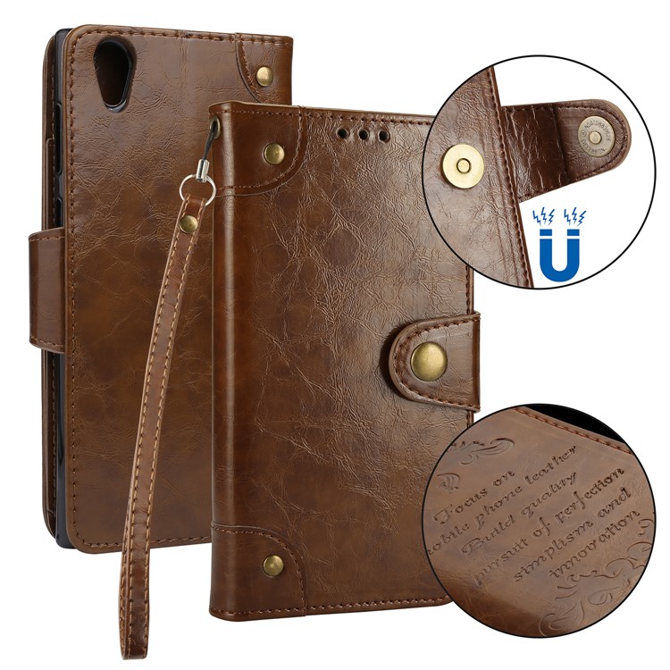 5-Slot Vintage Oil Wax Leather Phone Casing Cover with Stand for Sony Xperia L1 - Brown-1