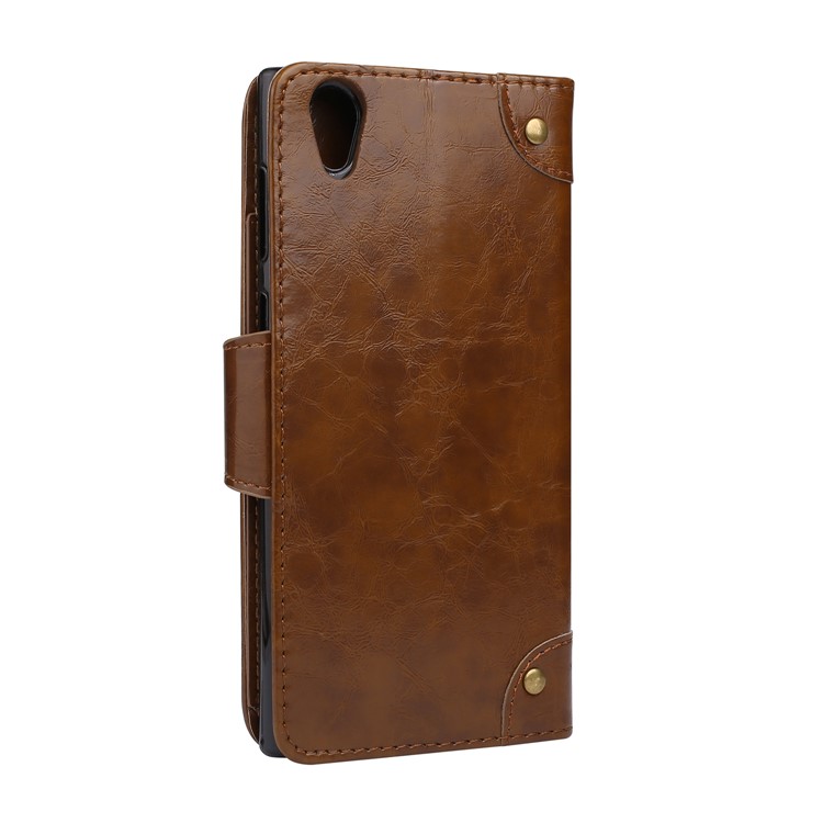 5-Slot Vintage Oil Wax Leather Phone Casing Cover with Stand for Sony Xperia L1 - Brown-2