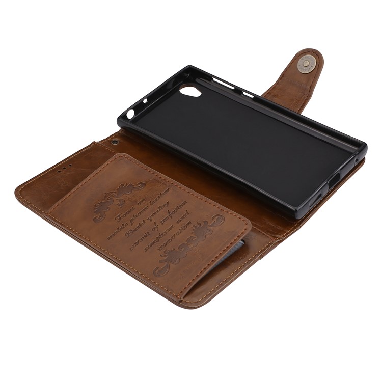 5-Slot Vintage Oil Wax Leather Phone Casing Cover with Stand for Sony Xperia L1 - Brown-4