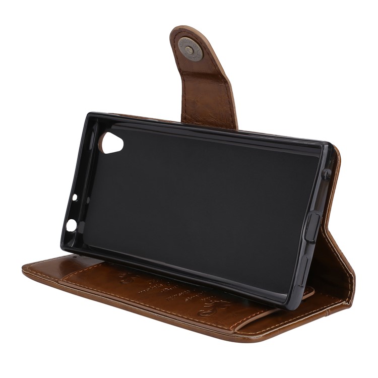 5-Slot Vintage Oil Wax Leather Phone Casing Cover with Stand for Sony Xperia L1 - Brown-5