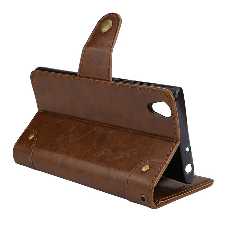 5-Slot Vintage Oil Wax Leather Phone Casing Cover with Stand for Sony Xperia L1 - Brown-6