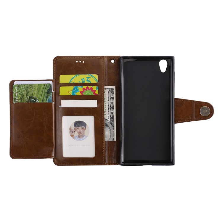 5-Slot Vintage Oil Wax Leather Phone Casing Cover with Stand for Sony Xperia L1 - Brown-7