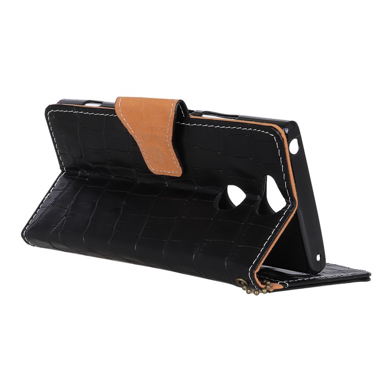 Crocodile Texture Genuine Leather Wallet Stand Casing for Sony Xperia XA2 - Black-4