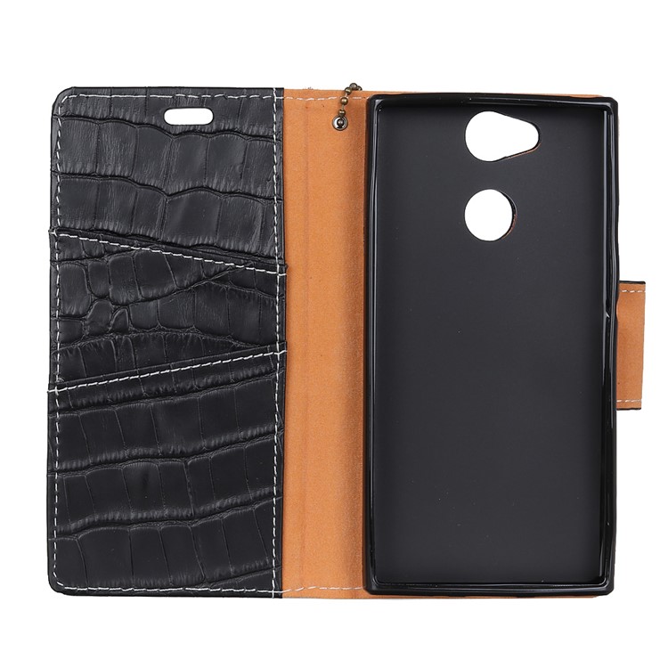 Crocodile Texture Genuine Leather Wallet Stand Casing for Sony Xperia XA2 - Black-6
