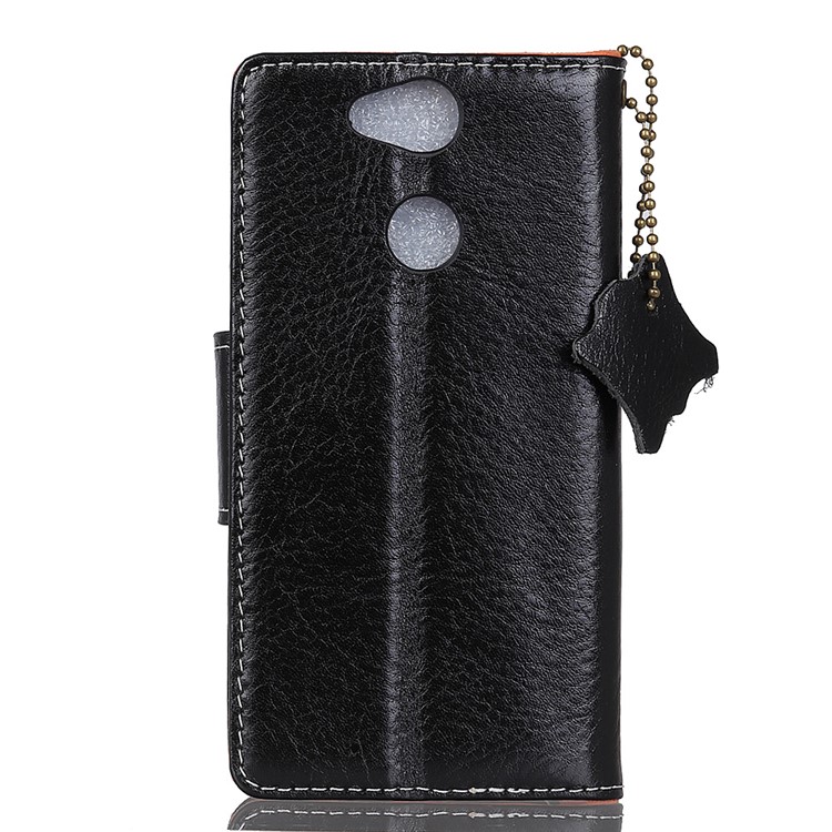 Crazy Horse Genuine Leather Wallet Stand Phone Casing for Sony Xperia XA2 - Black-3