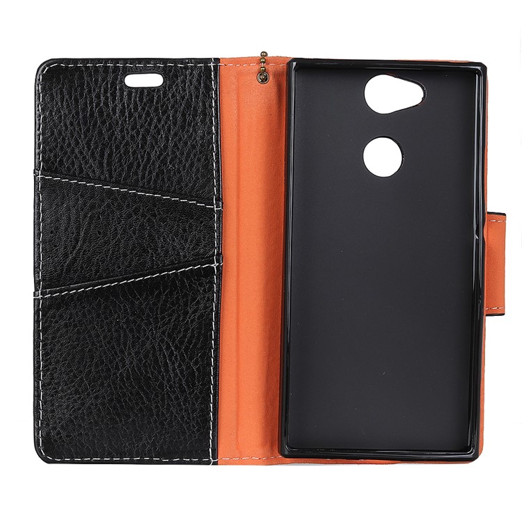 Crazy Horse Genuine Leather Wallet Stand Phone Casing for Sony Xperia XA2 - Black-4