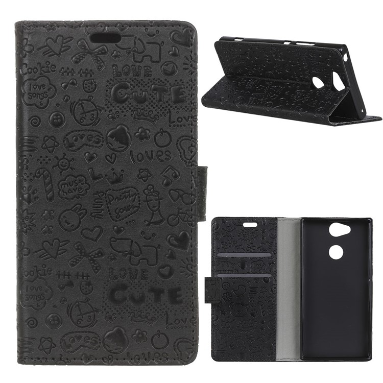 Cartoon Graffiti Leather Stand Mobile Casing Wallet for Sony Xperia XA2 - Black-1