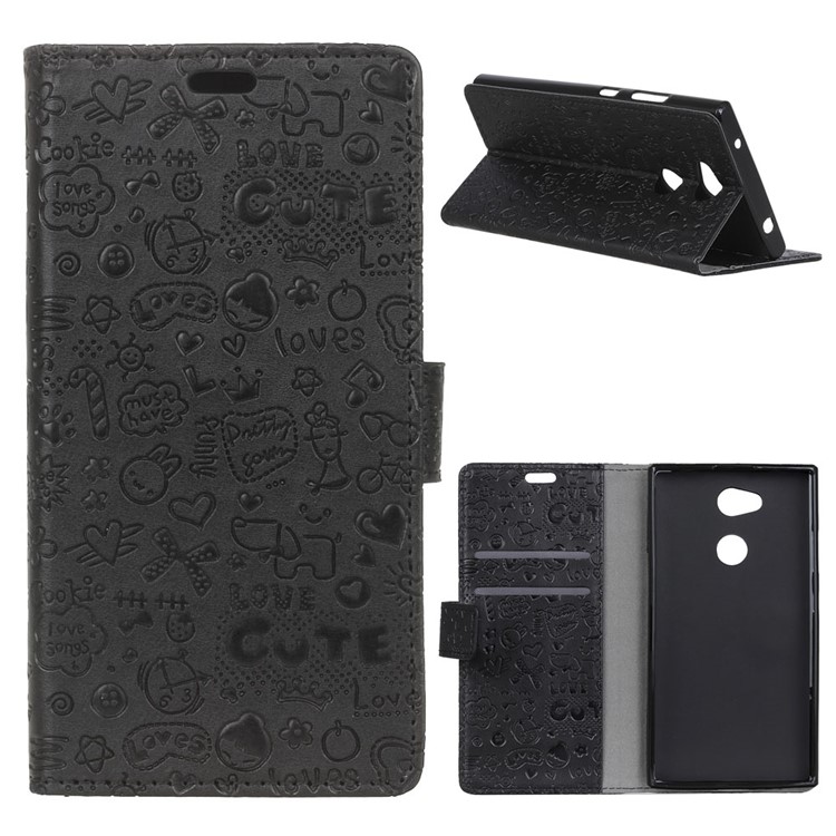Cartoon Graffiti Pattern Leather Wallet Case for Sony Xperia L2 - Black-1