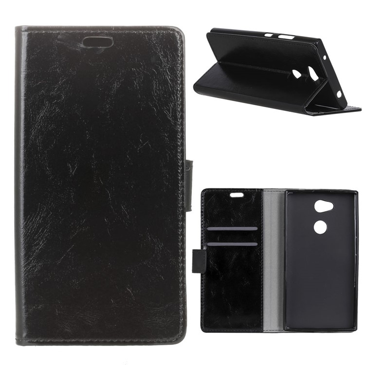 Crazy Horse Texture Leather Wallet Protective Case with Stand for Sony Xperia L2 - Black-1