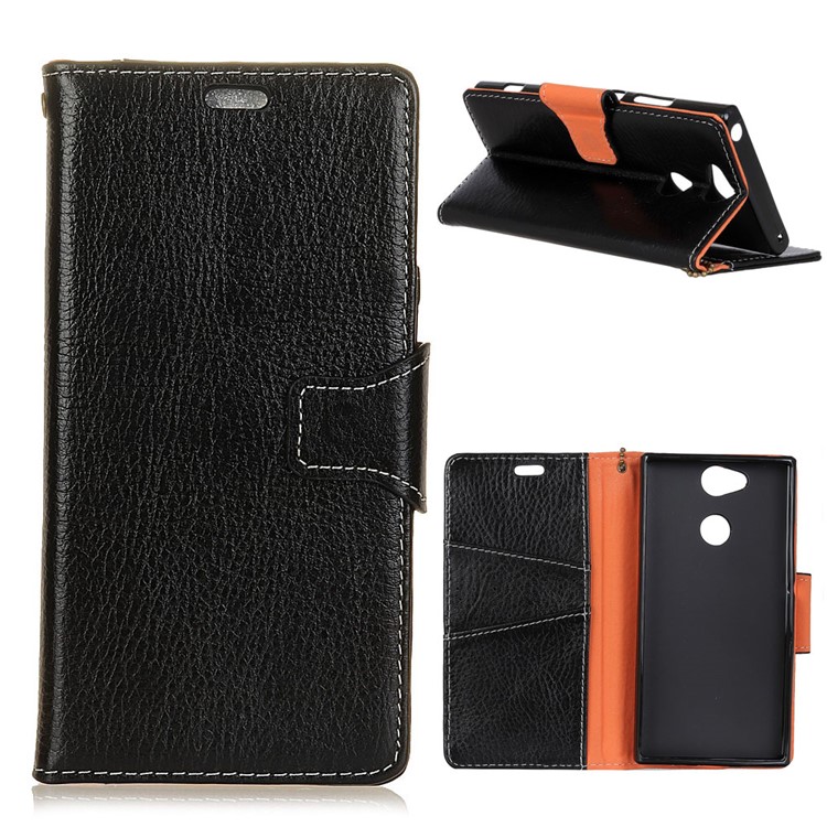 Crazy Horse Wallet Stand Genuine Leather Case for Sony Xperia L2 - Black-1