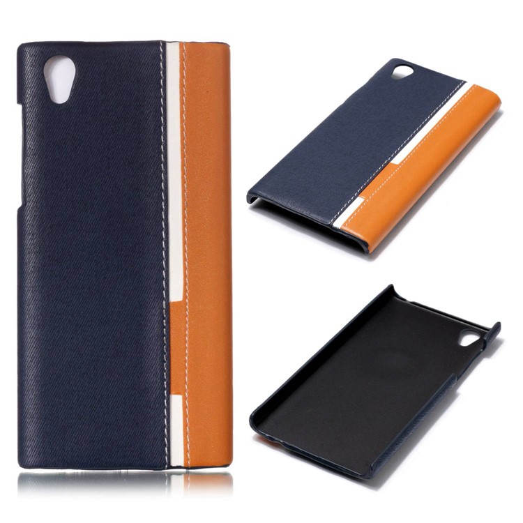 Contrast Color PU Leather Coated PC Mobile Phone Casing for Sony Xperia L1 - Dark Blue-1