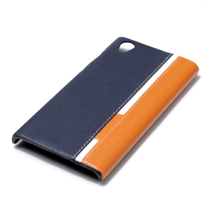 Contrast Color PU Leather Coated PC Mobile Phone Casing for Sony Xperia L1 - Dark Blue-4