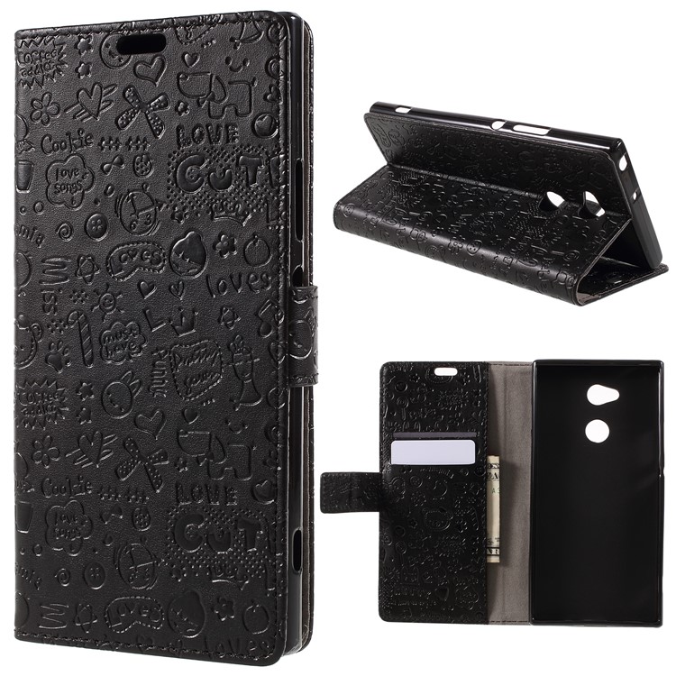 Cartoon Graffiti Stand Leather Wallet Magnetic Case for Sony Xperia XA2 Ultra - Black-1