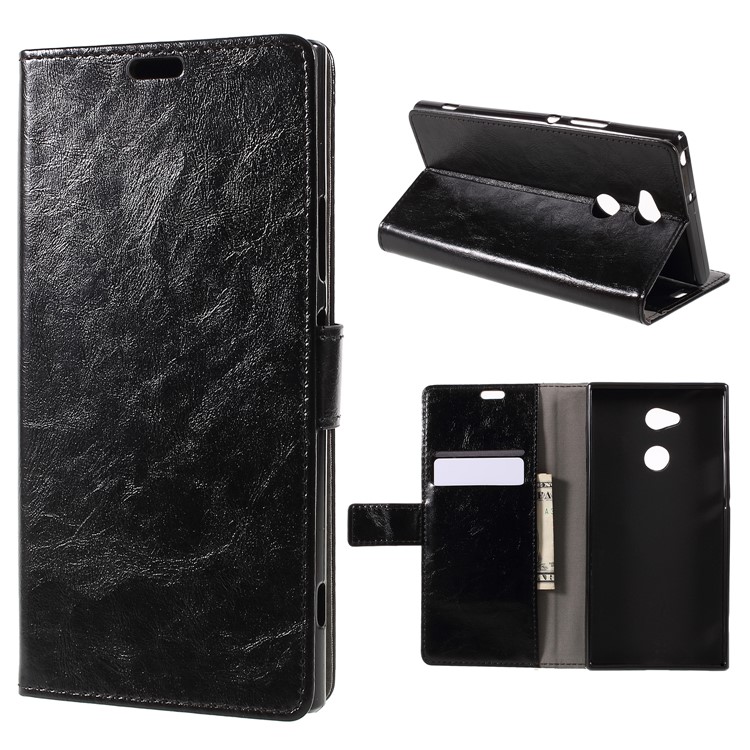 Crazy Horse Leather Wallet Case for Sony Xperia XA2 Ultra - Black-1