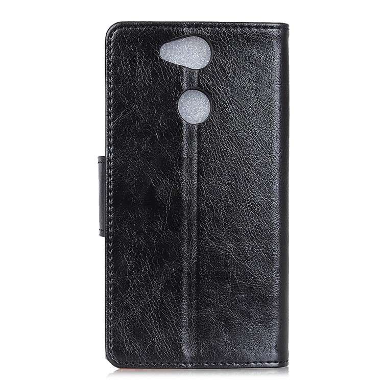 Textured Split Leather Stand Phone Casing for Sony Xperia XA2 - Black-1