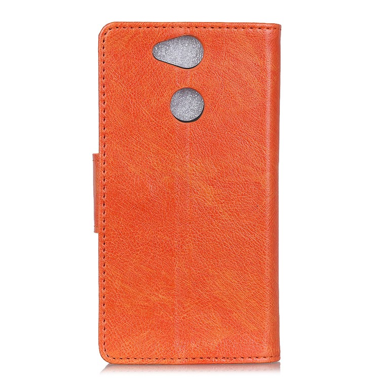 For Sony Xperia XA2 Textured Split Leather Stand Cover with Card Holders - Orange-1