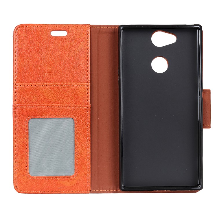 For Sony Xperia XA2 Textured Split Leather Stand Cover with Card Holders - Orange-2