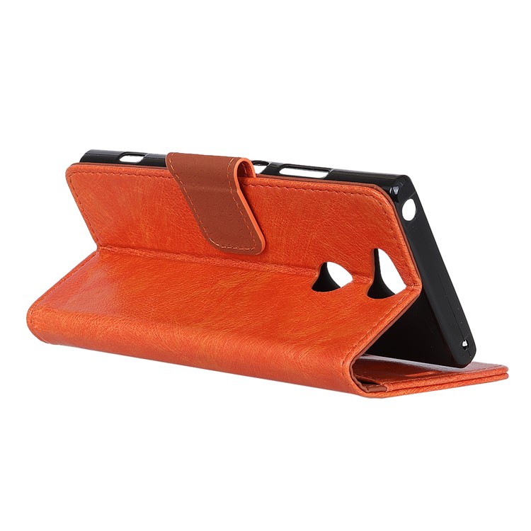 For Sony Xperia XA2 Textured Split Leather Stand Cover with Card Holders - Orange-3