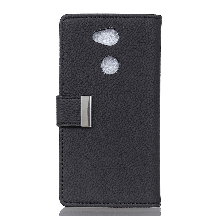 Litchi Skin Wallet Leather Cover Case for Sony Xperia L2 - Black-1