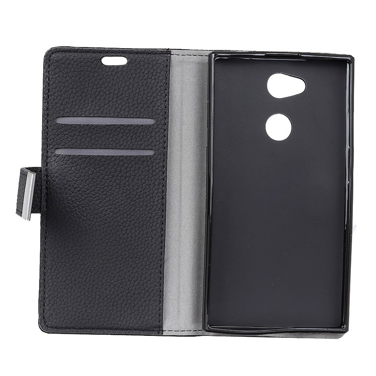 Litchi Skin Wallet Leather Cover Case for Sony Xperia L2 - Black-2