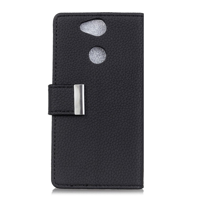 Litchi Skin Wallet Leather Protection Cell Phone Case for Sony Xperia XA2 - Black-1