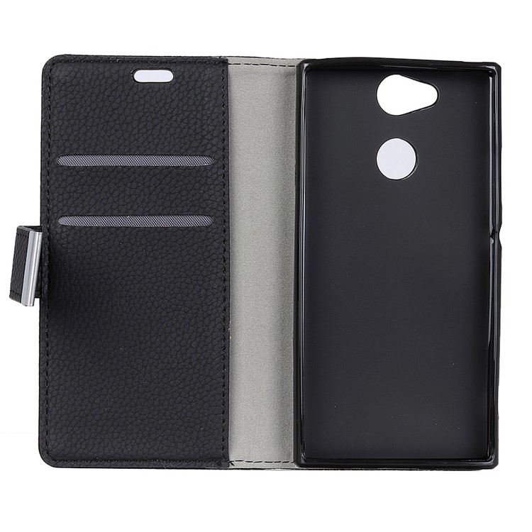 Litchi Skin Wallet Leather Protection Cell Phone Case for Sony Xperia XA2 - Black-2