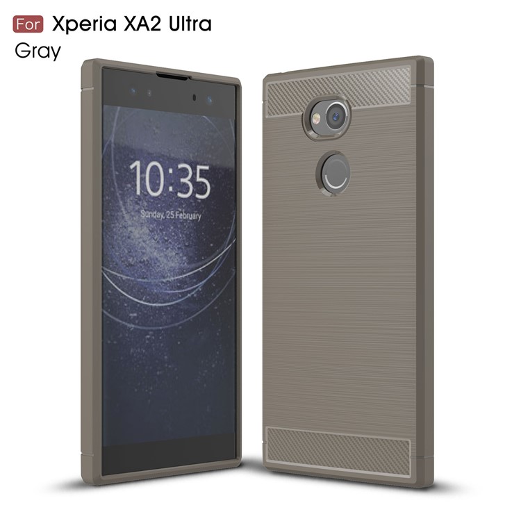 Carbon Fibre Brushed TPU Shell Case for Sony Xperia XA2 Ultra - Grey-1