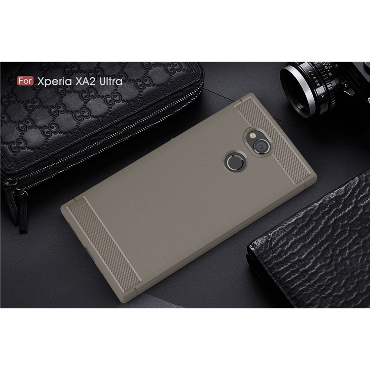 Carbon Fibre Brushed TPU Shell Case for Sony Xperia XA2 Ultra - Grey-2