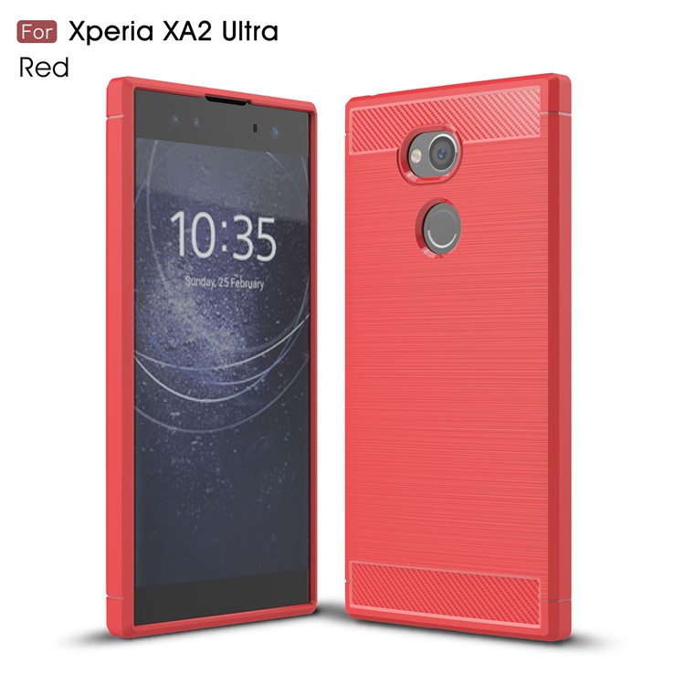 Carbon Fibre Brushed TPU Back Case for Sony Xperia XA2 Ultra - Red-1