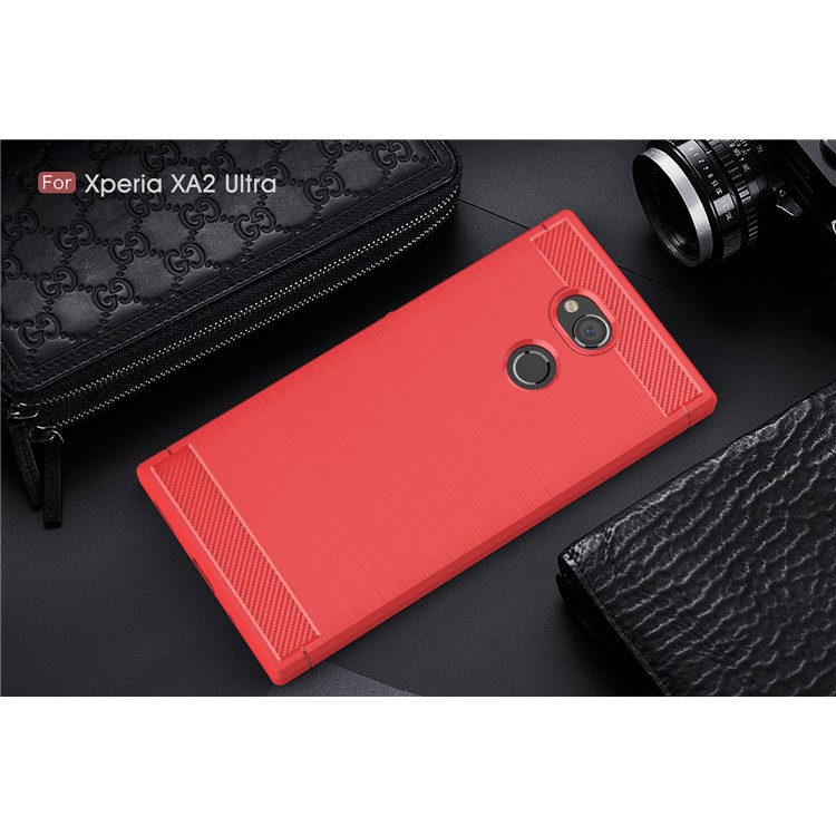 Carbon Fibre Brushed TPU Back Case for Sony Xperia XA2 Ultra - Red-2