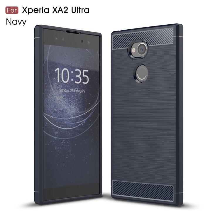 Carbon Fibre Brushed TPU Protection Case for Sony Xperia XA2 Ultra - Dark Blue-1