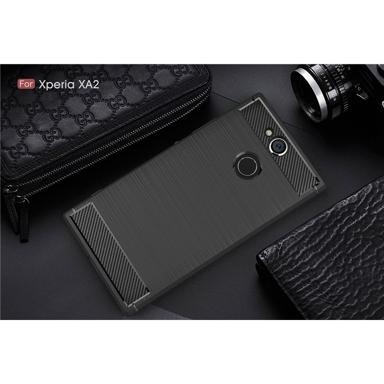 Kohlefaser Textur Gebürstet TPU Handy Fall Für Sony Xperia XA2 - Schwarz-10