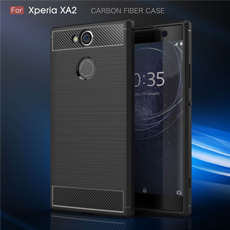 Kohlefaser Textur Gebürstet TPU Handy Fall Für Sony Xperia XA2 - Schwarz-2