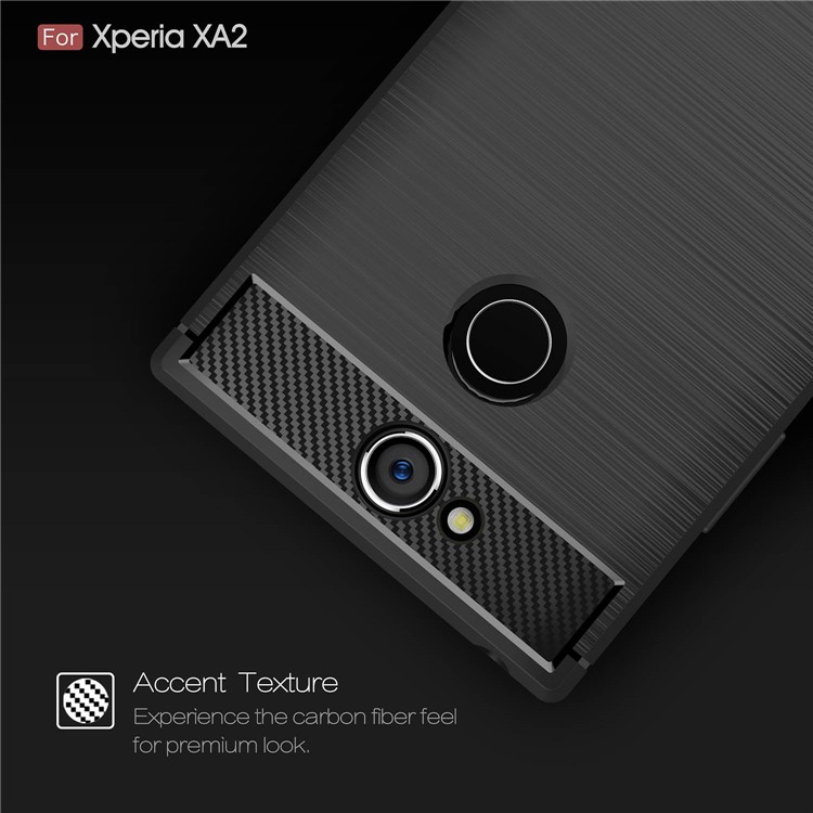 Kohlefaser Textur Gebürstet TPU Handy Fall Für Sony Xperia XA2 - Schwarz-4