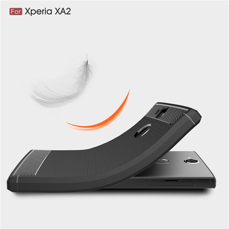 Kohlefaser Textur Gebürstet TPU Handy Fall Für Sony Xperia XA2 - Schwarz-7
