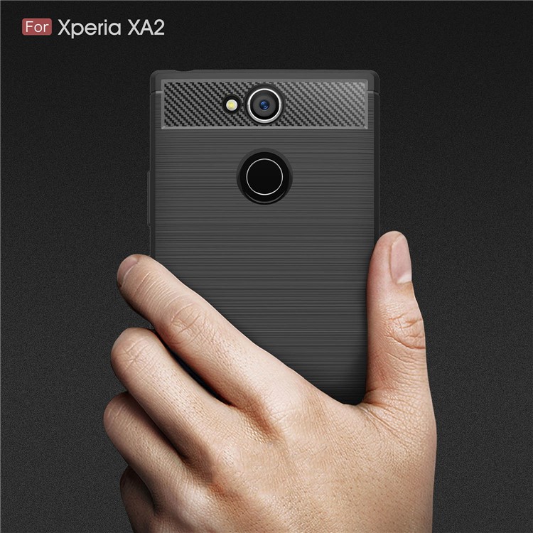 Kohlefaser Textur Gebürstet TPU Handy Fall Für Sony Xperia XA2 - Schwarz-8