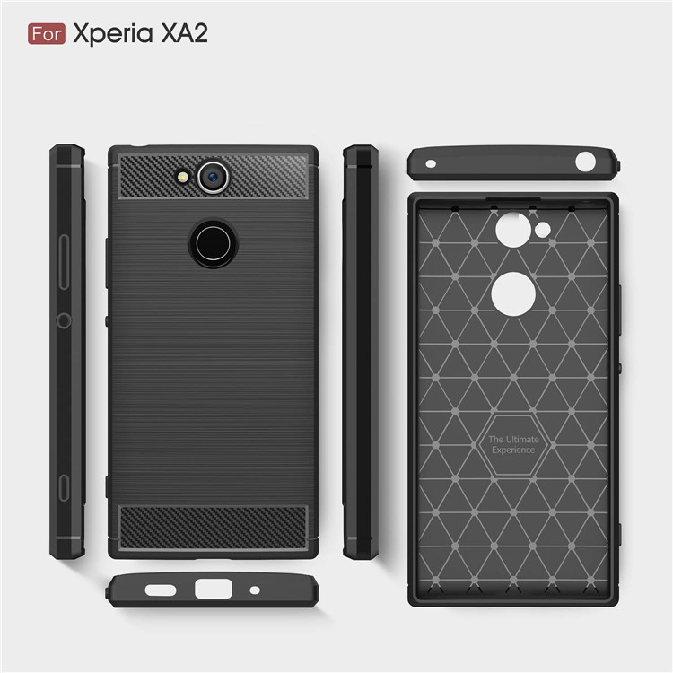 Kohlefaser Textur Gebürstet TPU Handy Fall Für Sony Xperia XA2 - Schwarz-9
