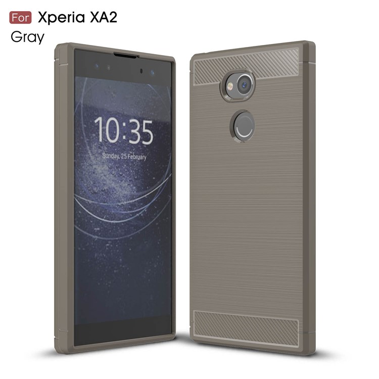 Carbon Fiber Texture Brushed TPU Cell Phone Cover for Sony Xperia XA2 - Grey-1