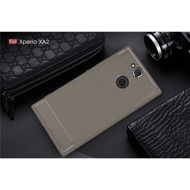 Carbon Fiber Texture Brushed TPU Cell Phone Cover for Sony Xperia XA2 - Grey-2