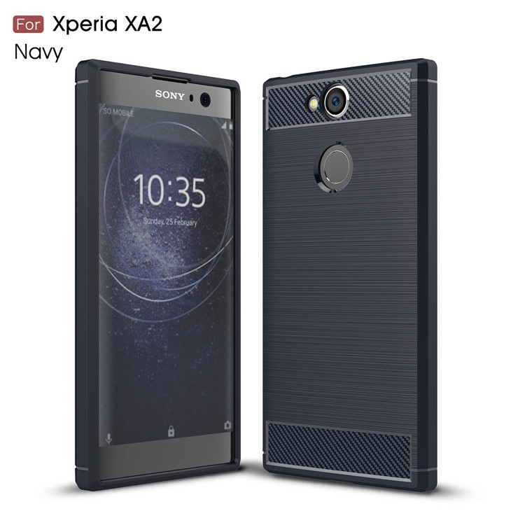 Carbon Fiber Texture Brushed TPU Back Phone Casing for Sony Xperia XA2 - Dark Blue-1