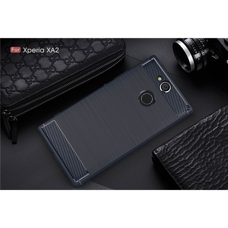 Carbon Fiber Texture Brushed TPU Back Phone Casing for Sony Xperia XA2 - Dark Blue-2