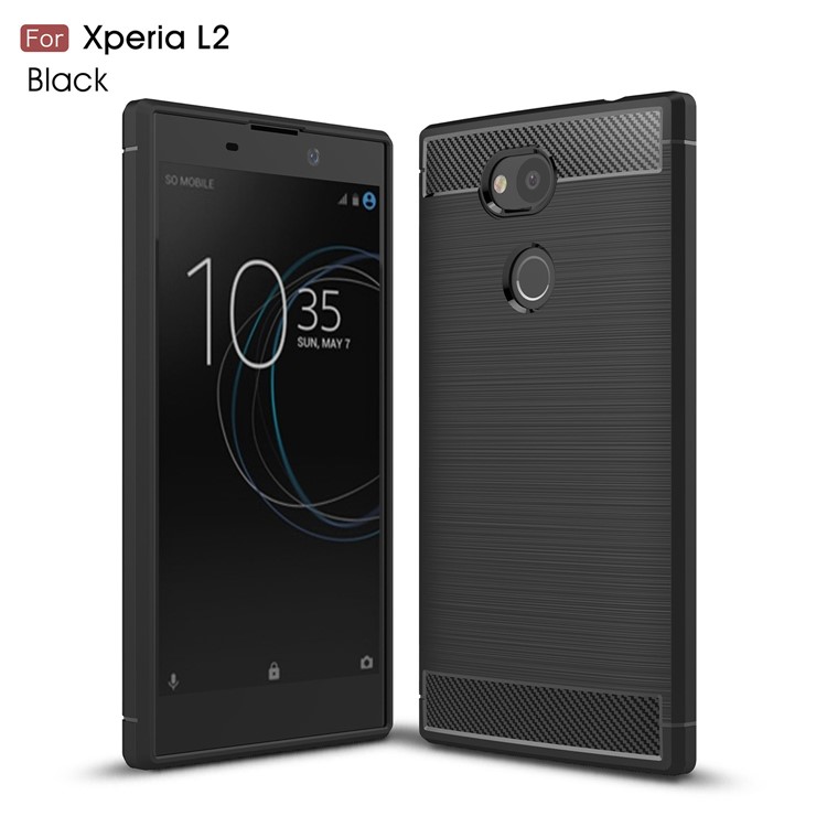 For Sony Xperia L2 Carbon Fiber Texture Brushed TPU Case - Black-1