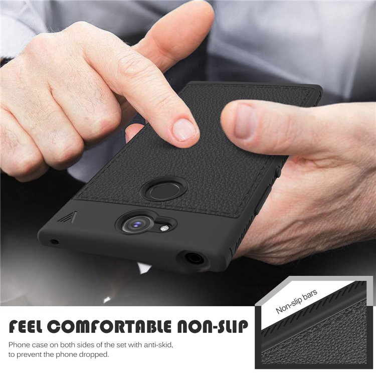 IVSO Gentry Series Litchi Texture Leather Coated TPU Case for Sony Xperia XA2 - Black-4