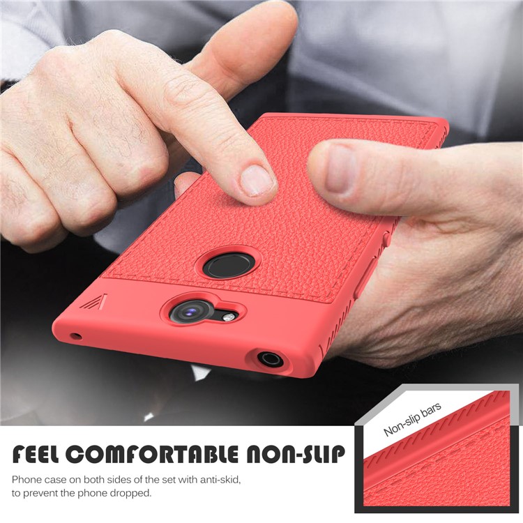 IVSO Gentry Series Litchi Texture Leather Coated TPU Shell for Sony Xperia XA2 - Red-4