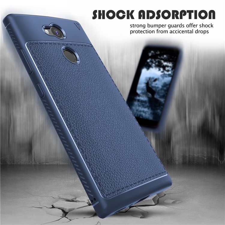 IVSO Gentry Series Litchi Texture Leather Coated TPU Casing for Sony Xperia L2 - Dark Blue-4