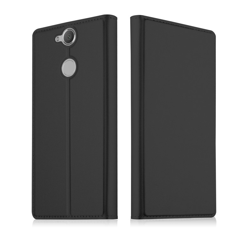Folio Leather Stand Case with Card Holder for Sony Xperia XA2 - Black-1