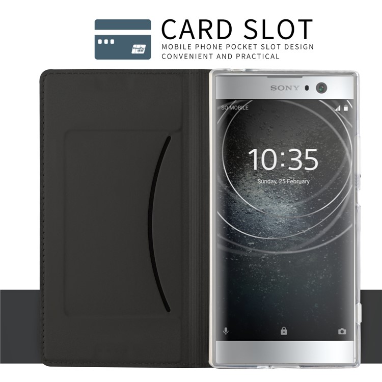 Folio Leather Stand Case with Card Holder for Sony Xperia XA2 - Black-5